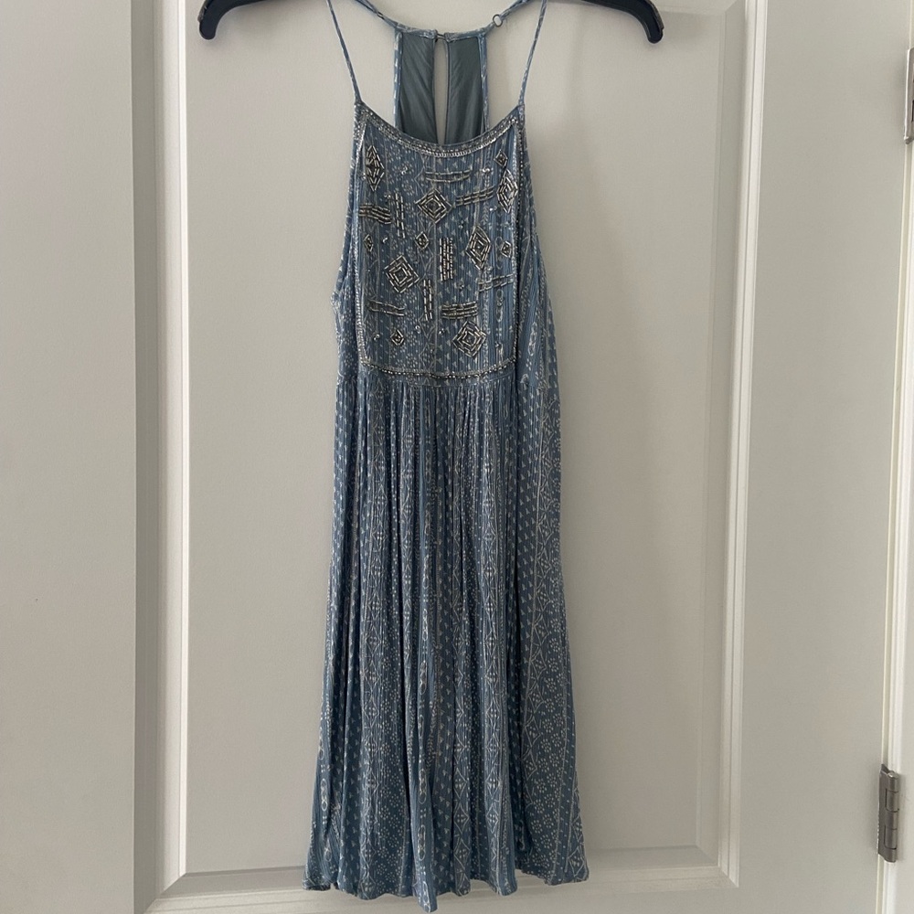 Embellished Blue Sleeveless Dress